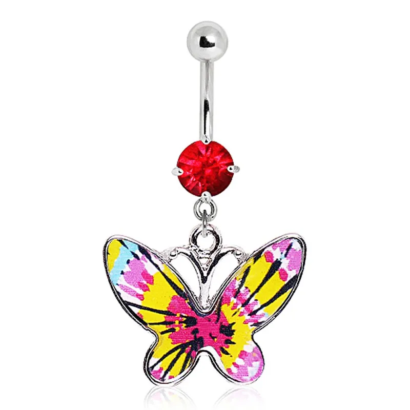 Piercing nombril papillon tie & dye rouge