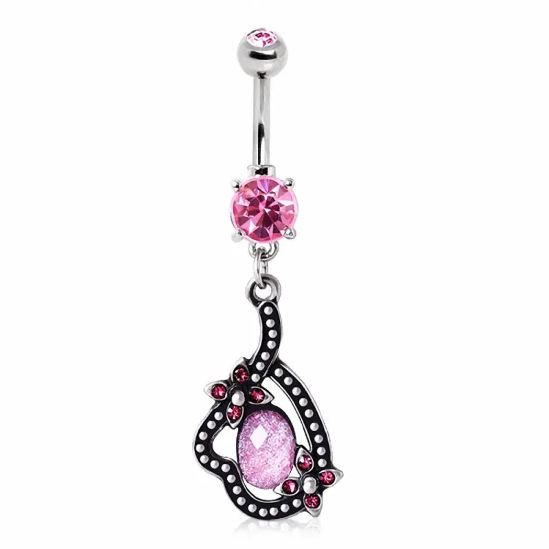 Piercing nombril floral opale rose