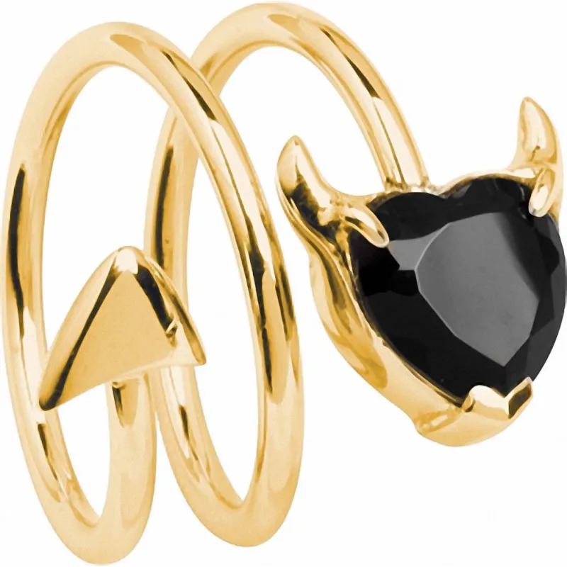 Bague femme dorée coeur de diable noir