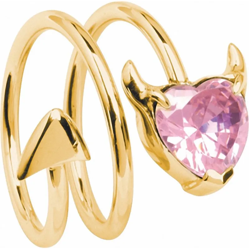 Bague femme dorée coeur de diable rose