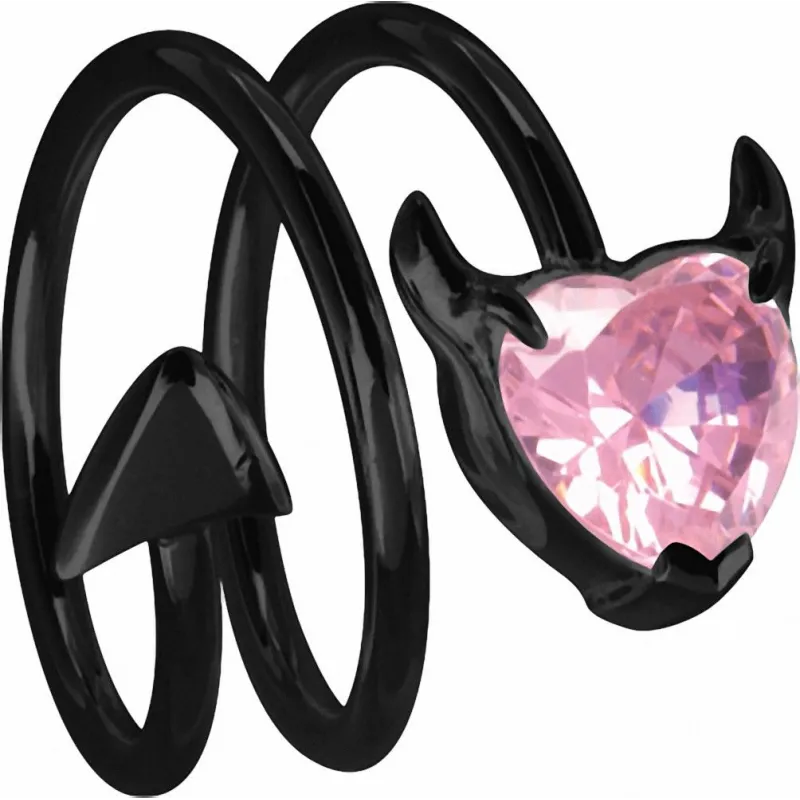 Bague femme noire coeur de diable rose