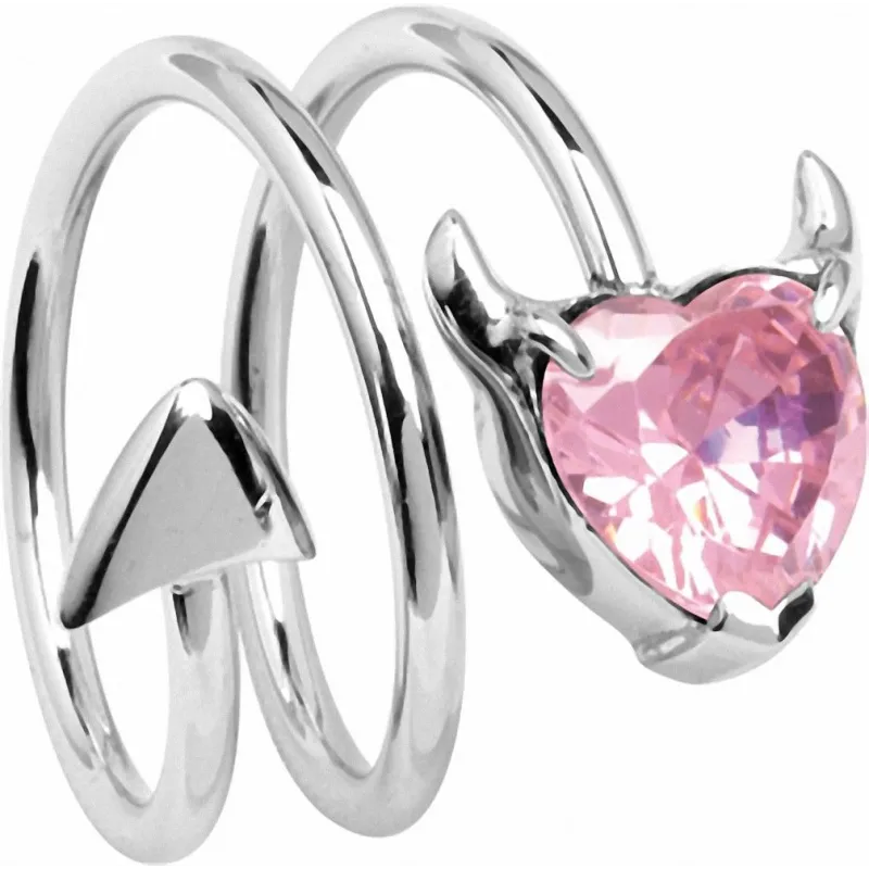 Bague femme argenté coeur de diable rose