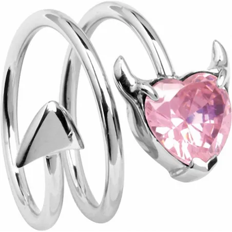 Bague femme argenté coeur de diable rose