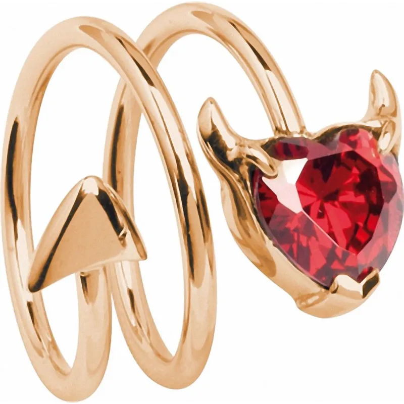 Bague femme or rose coeur de diable rouge