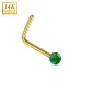 Piercing nez Or jaune 14 carats opale verte tige en L