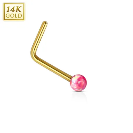 Piercing nez Or jaune 14 carats opale rouge tige en L