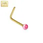 Piercing nez Or jaune 14 carats opale rouge tige en L