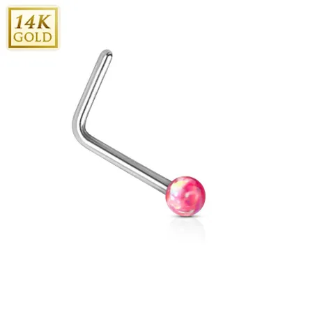 Piercing nez Or blanc 14 carats opale rouge tige en L