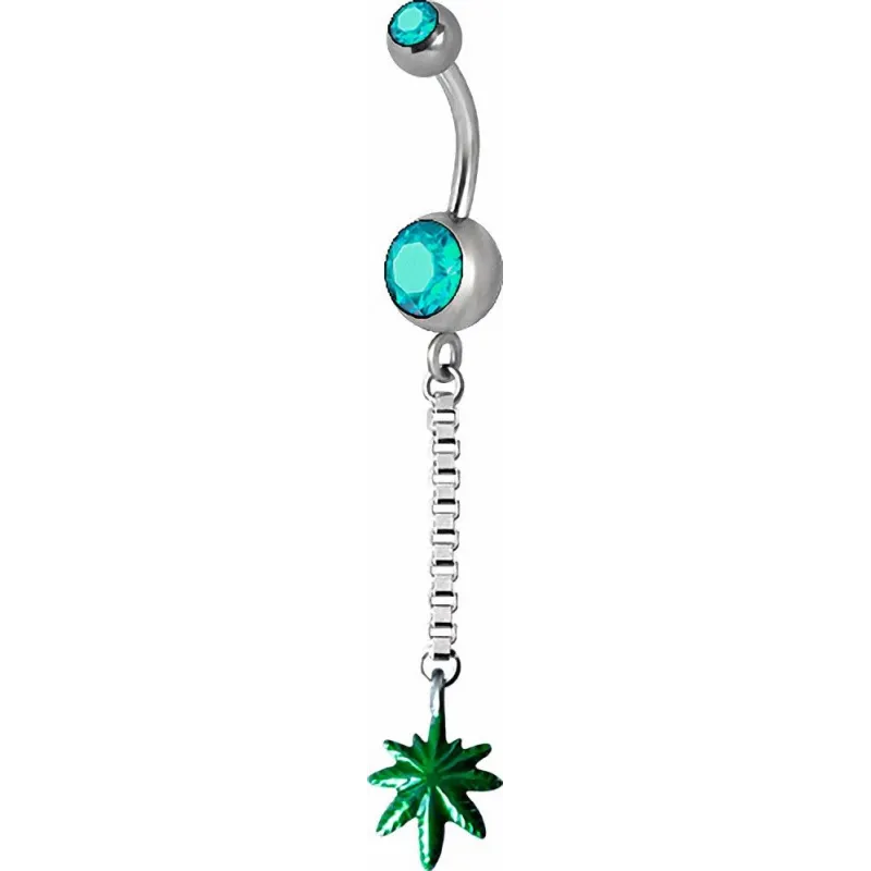 Piercing nombril Swarovski feuille de Cannabis Turquoise