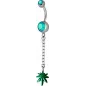 Piercing nombril Swarovski feuille de Cannabis Turquoise