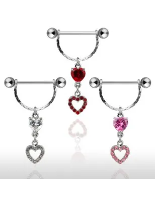 Piercing Téton Bouclier Double Coeurs - Bijou Piercing Téton