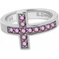 Bague acier croix Swarovski Zirconia fuchsia