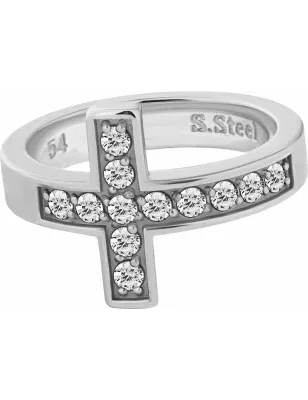 Bague acier croix Swarovski Zirconia blanc