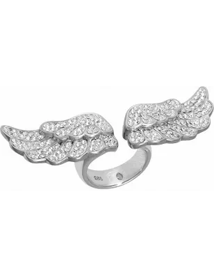 Bague acier ailes d'ange Swarovski blanc