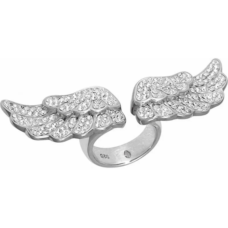 Bague acier ailes d'ange Swarovski blanc