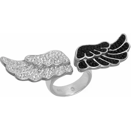 Bague acier ailes d'ange Swarovski blanc et noir