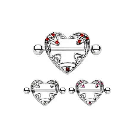 Piercing Téton Bouclier Cœur Gemmes - Bijou Piercing Téton