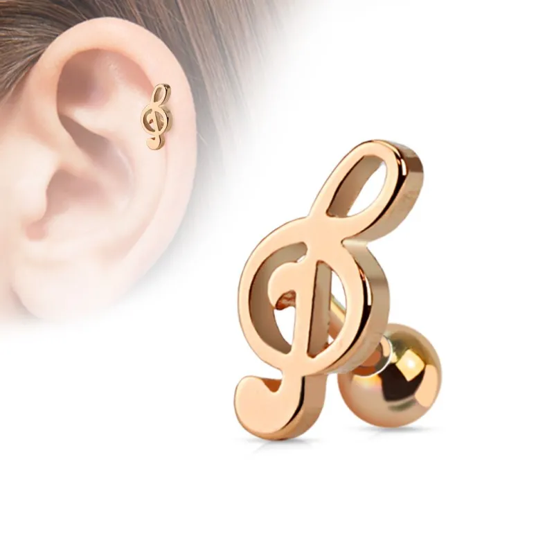 Piercing oreille Cartilage Tragus Clef de Sol Or Rose