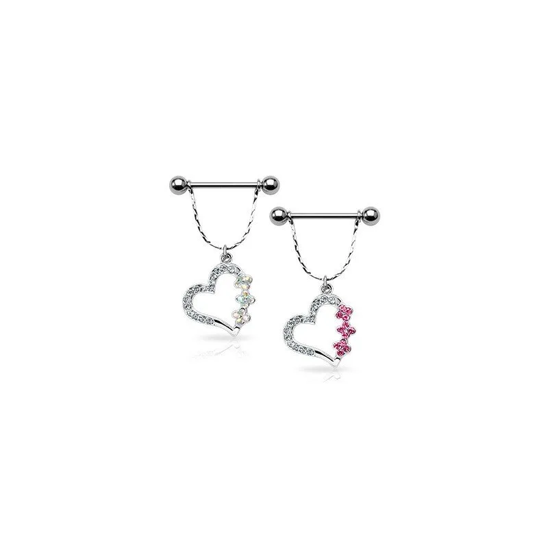 Piercing Téton Bouclier Coeur Fleurs Gemmes