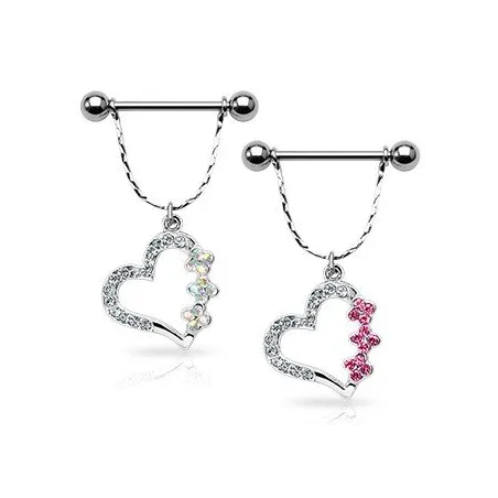 Piercing Téton Bouclier Coeur Fleurs Gemmes - Bijou Piercing Téton