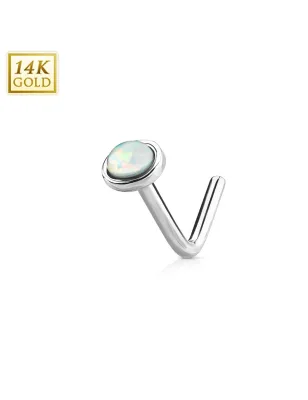 Piercing nez Or blanc 14 carats opale blanche dome tige en L