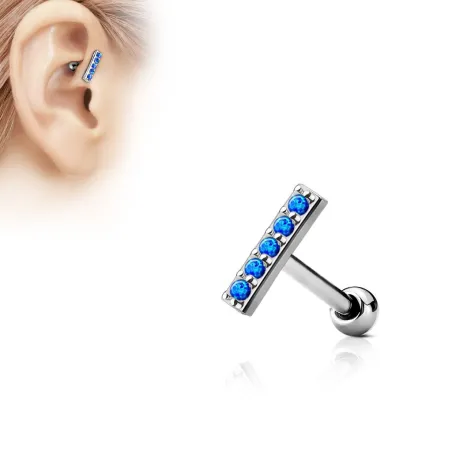 Piercing oreille cartilage barre 5 opales bleues