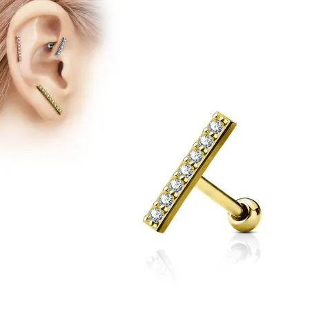 Piercing oreille cartilage longue barre plaqué or