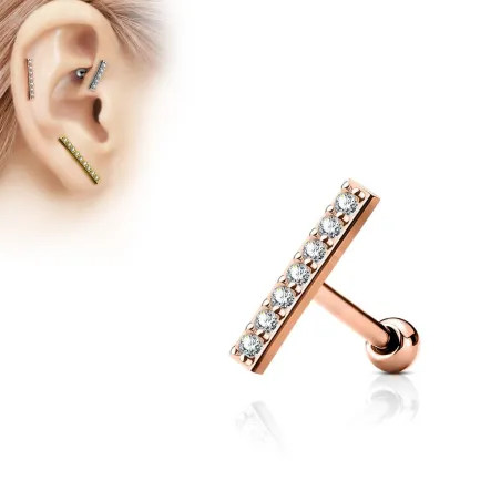 Piercing oreille cartilage longue barre plaqué or rose