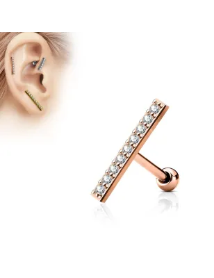 Piercing oreille cartilage barre plaqué or rose 9 strass