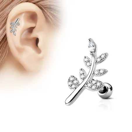 Piercing oreille cartilage feuille pavée de strass