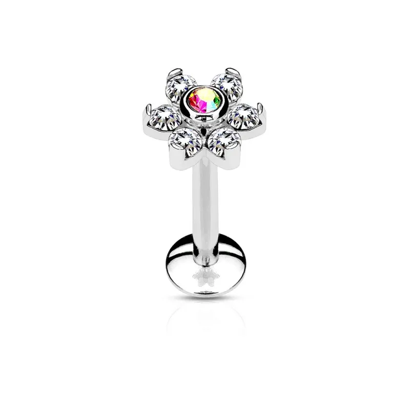 Piercing oreille labret lèvre fleur cristaux blanc