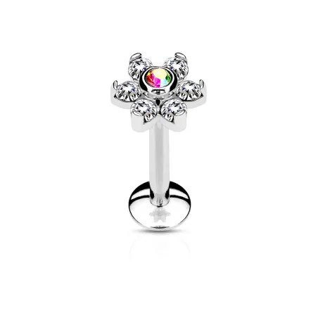 Piercing labret lèvre fleur cristaux blanc