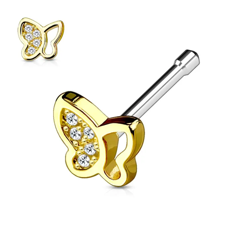 Piercing nez tige droite papillon doré