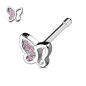 Piercing nez tige droite papillon gemmes roses