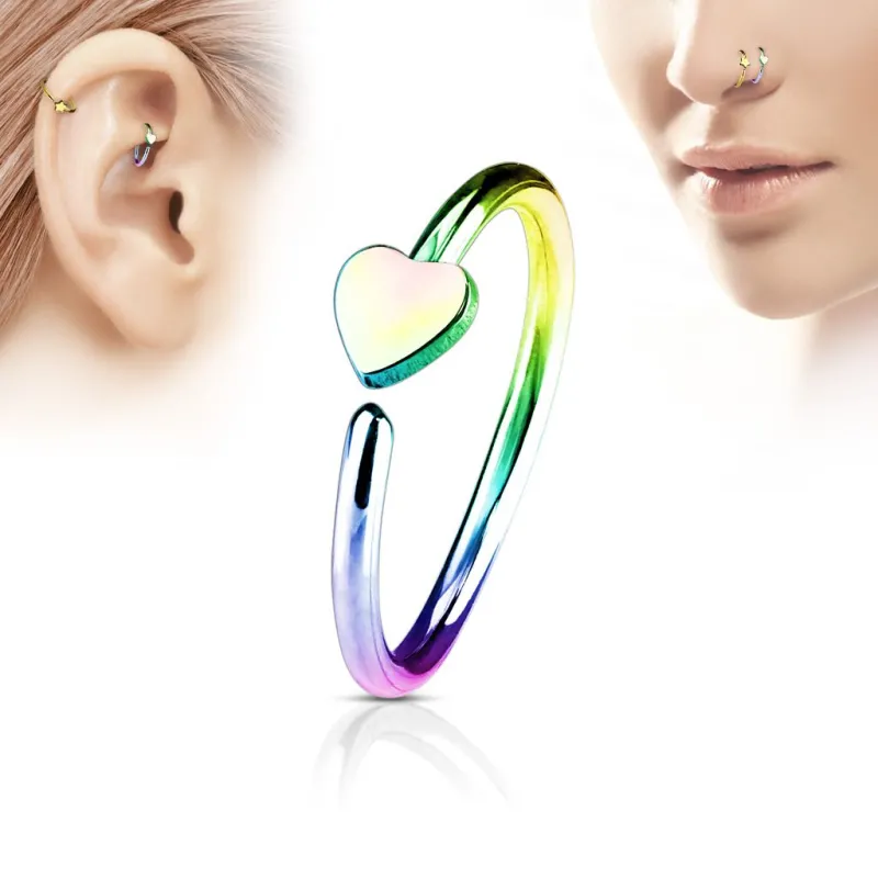 Piercing oreille nez anneau coeur multicolore