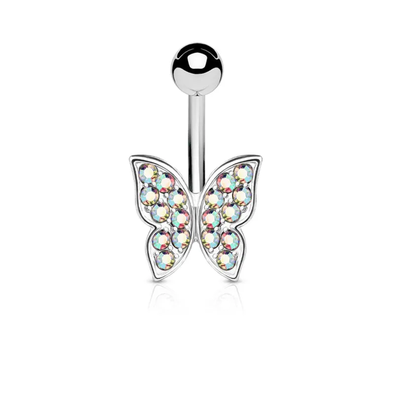 Piercing nombril papillon strass aurore boréale