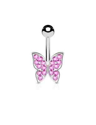 Piercing nombril papillon strass rose