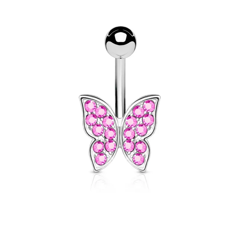 Piercing nombril papillon strass rose