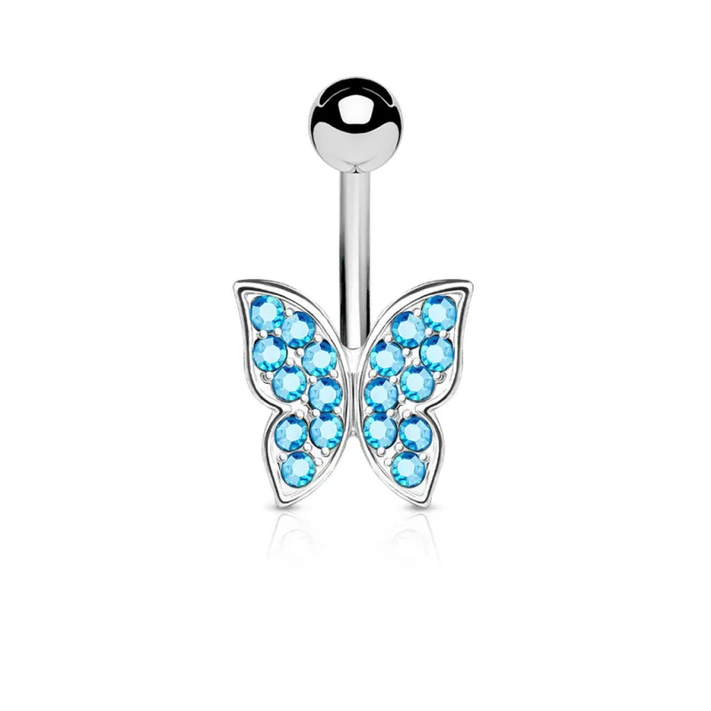 Piercing nombril papillon strass turquoise