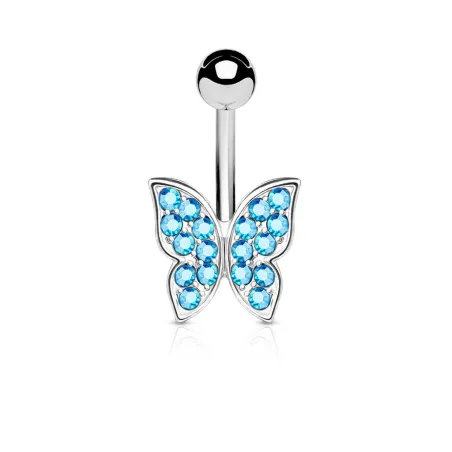 Piercing nombril papillon strass turquoise