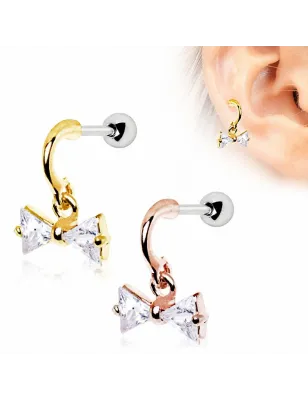 Piercing cartilage oreille plaqué or noeud