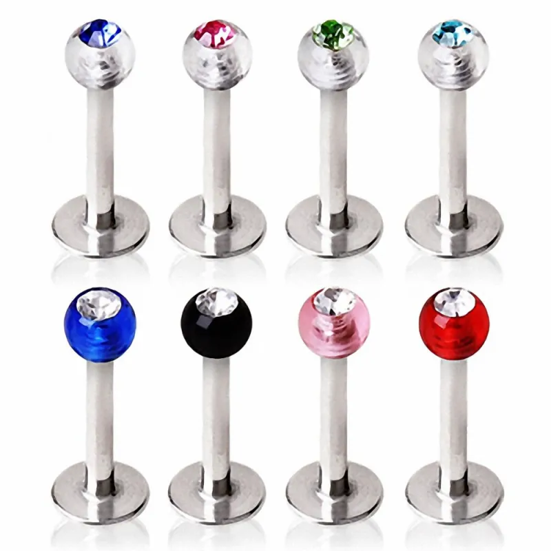 Piercing oreille labret boules acrylique gemme