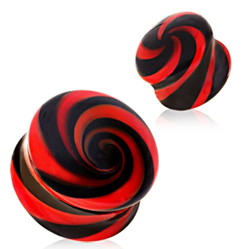 Piercing plug verre noir et rouge tourbillonant