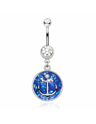 Piercing nombril ancre marine émail bleu