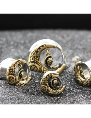 Piercing plug oreille plaqué or steampunk lune alien