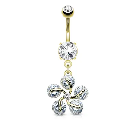 Piercing nombril fleur pétales cinq gemmes plaqué or