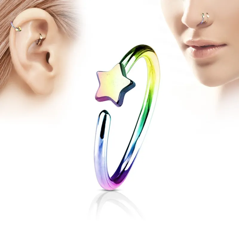 Piercing oreille nez anneau étoile multicolore