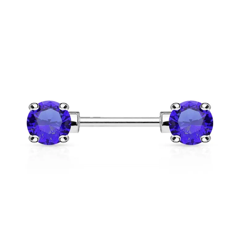 Piercing Téton Barbell Gemmes Ronds Bleu