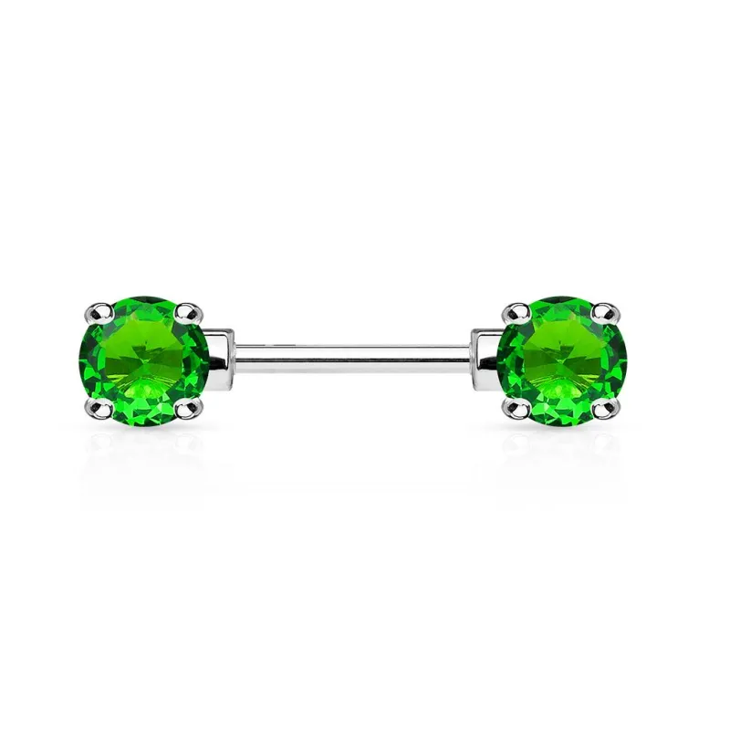 Piercing Téton Barbell Gemmes Ronds Verts