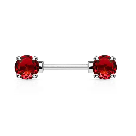 Piercing Téton Barbell Gemmes Ronds Rouges